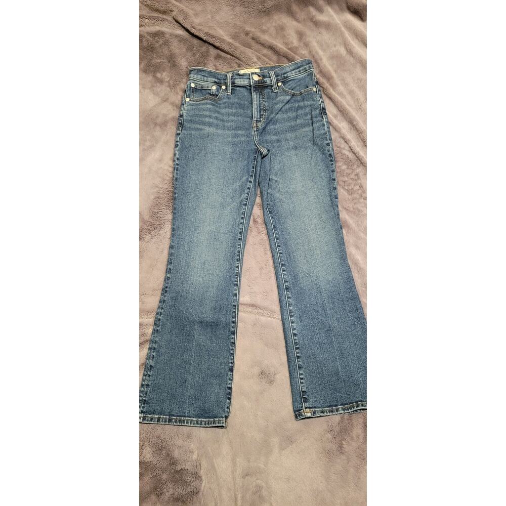 Madewell Mid Rise Kick Out Crop Jeans Womens 27 Blue Wash Cropped Flare